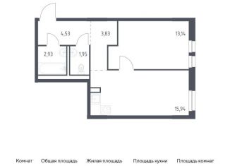 1-комнатная квартира на продажу, 42.3 м2, деревня Новосаратовка