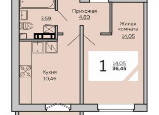 Продаю 1-комнатную квартиру, 36.5 м2, Чебоксары, Солнечный бульвар, поз9, Калининский район