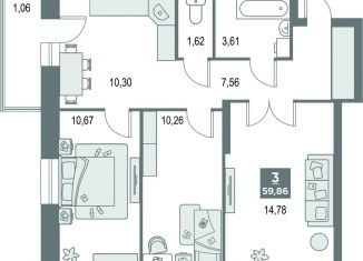 3-ком. квартира на продажу, 59.9 м2, Киров, улица Рудницкого, 14