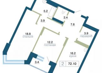 Продаю двухкомнатную квартиру, 72.1 м2, Красноярск, Железнодорожный район