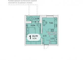 1-комнатная квартира на продажу, 33.2 м2, Брянск