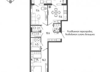 Продается двухкомнатная квартира, 63.8 м2, Санкт-Петербург, Измайловский бульвар, 9, метро Балтийская