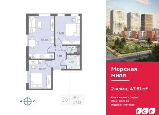2-ком. квартира на продажу, 47.5 м2, Санкт-Петербург, метро Проспект Ветеранов