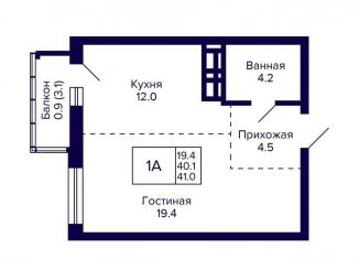 1-комнатная квартира на продажу, 41 м2, Новосибирская область, улица Фрунзе, с1