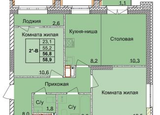 Продается 2-ком. квартира, 56.8 м2, Нижний Новгород, 1-я Оранжерейная улица, 24А