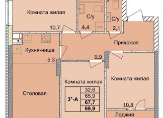 Продажа трехкомнатной квартиры, 67.7 м2, Нижегородская область, 1-я Оранжерейная улица, 24А
