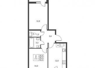 Продажа двухкомнатной квартиры, 52.2 м2, Ленинградская область