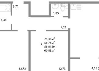 2-комнатная квартира на продажу, 58.8 м2, Челябинск, Калининский район, улица Университетская Набережная, 113А