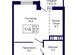 Квартира на продажу студия, 32.3 м2, Новосибирск, улица Бородина, 54