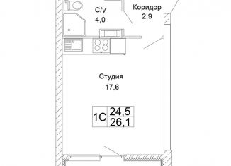 1-комнатная квартира на продажу, 26.1 м2, Волгоград