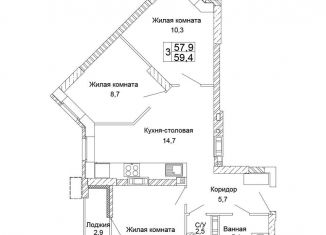 Продам трехкомнатную квартиру, 59.4 м2, Волгоград, ЖК Колизей