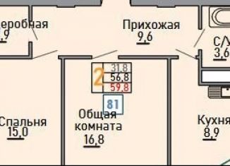 Двухкомнатная квартира на продажу, 59.8 м2, Ставропольский край