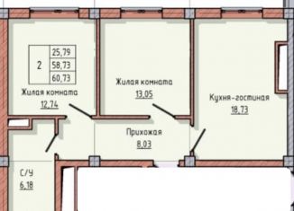 Продам двухкомнатную квартиру, 61 м2, Нальчик, улица Байсултанова, 24, район Затишье
