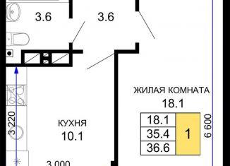 Продам однокомнатную квартиру, 36.6 м2, Краснодар, ЖК Дыхание