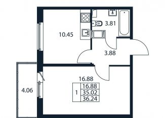 Продажа однокомнатной квартиры, 39.1 м2, Мурино