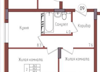 2-ком. квартира на продажу, 44.4 м2, Калининград
