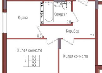 Двухкомнатная квартира на продажу, 44.4 м2, Калининград