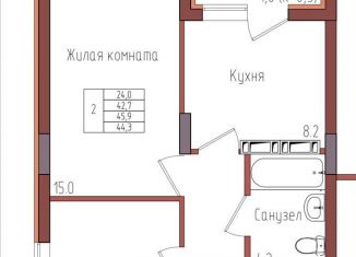 Продам двухкомнатную квартиру, 44.3 м2, Калининград