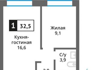 Продам 1-комнатную квартиру, 32.5 м2, Московская область