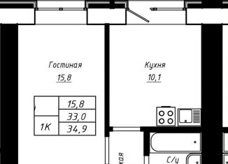 Продаю 1-комнатную квартиру, 34.9 м2, Барнаул