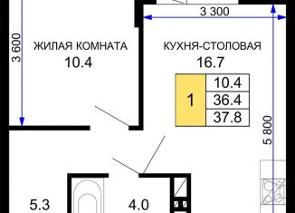 Продаю однокомнатную квартиру, 37.8 м2, Краснодарский край