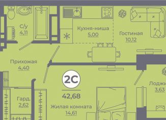 Продам 2-комнатную квартиру, 42.7 м2, Ростовская область, улица Ерёменко, 111
