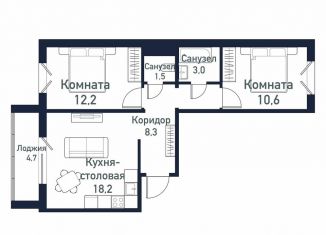 Продам 2-комнатную квартиру, 52.9 м2, посёлок Западный