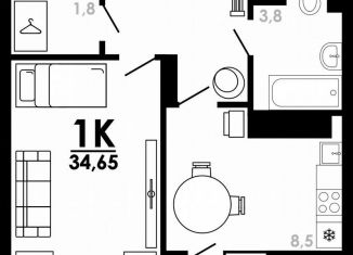 Однокомнатная квартира на продажу, 36.1 м2, Нижегородская область, Коломенская улица, 8к4