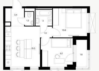 Продам 2-комнатную квартиру, 46.8 м2, село Усады, улица Габдуллы Тукая, 3А, ЖК Дома у сада