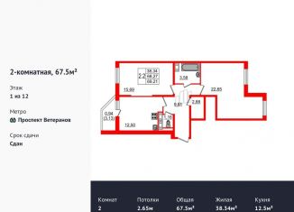Продаю 2-ком. квартиру, 67.5 м2, Санкт-Петербург, проспект Ветеранов, 171к5, ЖК Солнечный Город