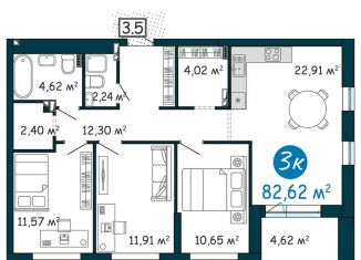 Продажа 3-ком. квартиры, 82.6 м2, Тюмень, Краснооктябрьская улица, 8, ЖК ДОК