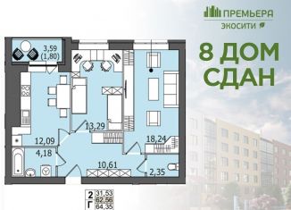 Продажа двухкомнатной квартиры, 62.6 м2, Ульяновск, жилой комплекс ЭкоСити, 8, ЖК ЭкоСити