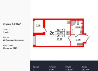 Продажа квартиры студии, 24.9 м2, Санкт-Петербург, жилой комплекс Солнечный Город, 19, ЖК Солнечный Город