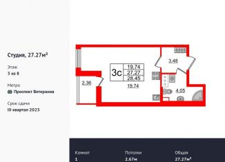 Продается квартира студия, 27 м2, Санкт-Петербург, проспект Будённого, 19, ЖК Солнечный Город