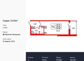 Продаю квартиру студию, 25.1 м2, Санкт-Петербург, ЖК Солнечный Город, проспект Будённого, 21к1