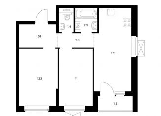 Продается 2-ком. квартира, 53.9 м2, Екатеринбург, жилой комплекс Космонавтов 11, 4.2, ЖК Космонавтов 11