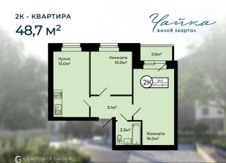 Продам двухкомнатную квартиру, 48.7 м2, Заволжское сельское поселение