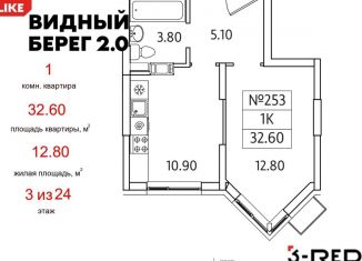 Продается 1-комнатная квартира, 32.6 м2, деревня Сапроново, жилой комплекс Видный Берег 2, к1/3, ЖК Видный Берег 2