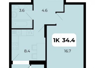 1-комнатная квартира на продажу, 34.4 м2, поселок Верхнетемерницкий, улица Венеры, 19/2