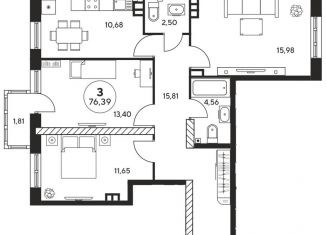 Продаю 3-ком. квартиру, 76 м2, Ростов-на-Дону, Ашхабадский переулок, 2/46, ЖК Ленина, 46