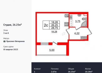 Квартира на продажу студия, 26.3 м2, Санкт-Петербург, проспект Будённого, 21к1, ЖК Солнечный Город