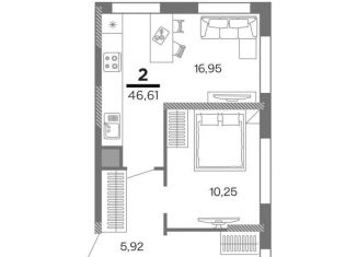 Продаю 2-комнатную квартиру, 46.6 м2, Рязань, ЖК Метропарк