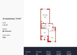 Продам 2-комнатную квартиру, 74.4 м2, Санкт-Петербург, Манчестерская улица, 3, ЖК Светлана Парк