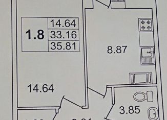 1-комнатная квартира на продажу, 35.8 м2, Кудрово, Пражская улица, 14, ЖК Весна-3