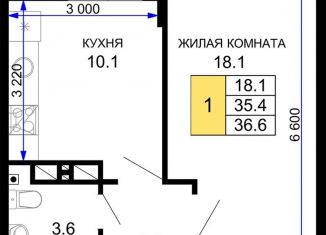 1-комнатная квартира на продажу, 36.6 м2, Краснодар, ЖК Дыхание