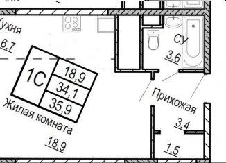 Продам квартиру студию, 35.9 м2, Долгопрудный, бульвар Космонавта Сереброва А.А., 2, ЖК Центральный