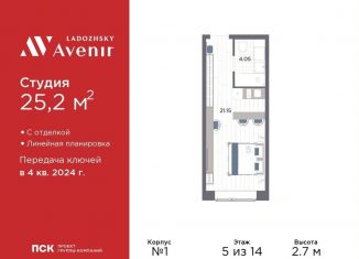 Квартира на продажу студия, 25.2 м2, Санкт-Петербург, Магнитогорская улица, 51литЗ, Красногвардейский район