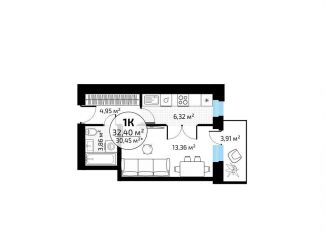 1-комнатная квартира на продажу, 32.4 м2, Самара, микрорайон Новая Самара, ск58, метро Юнгородок