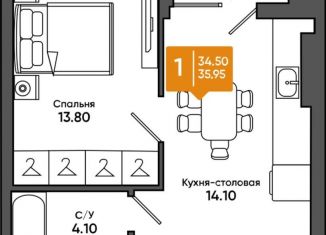 Продажа 1-ком. квартиры, 36 м2, Азов