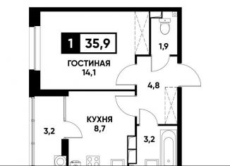Продаю однокомнатную квартиру, 35.9 м2, Ставрополь, микрорайон № 36, улица Павла Буравцева, 46к3